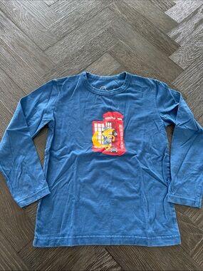 Mini Boden Kids' Blue Long-Sleeve Graphic Tee with Red Phone Booth Print